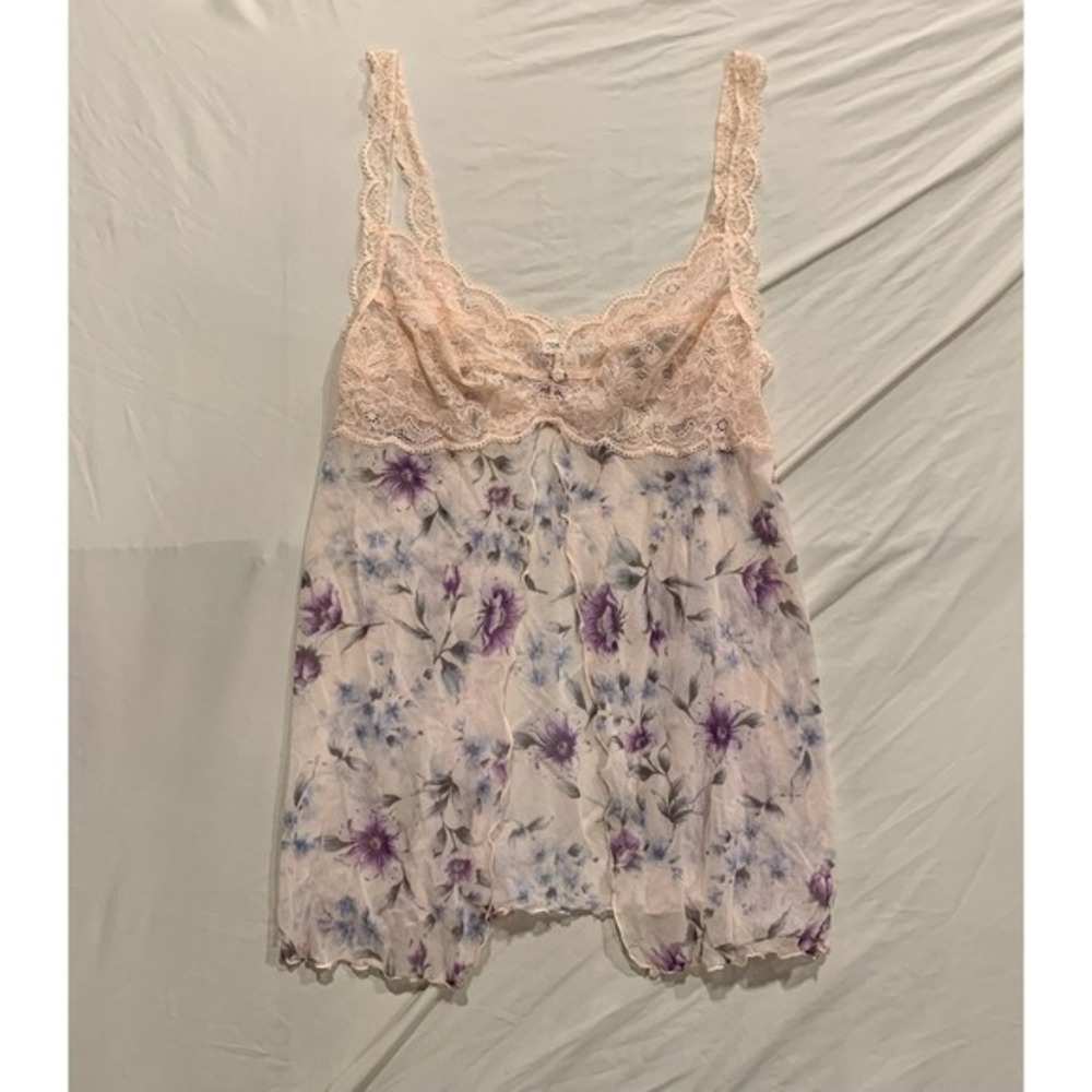 Vintage Victoria's Secret Floral Lace Babydoll Top M/L Y2K Cottagecore Lingerie - Picture 1 of 12